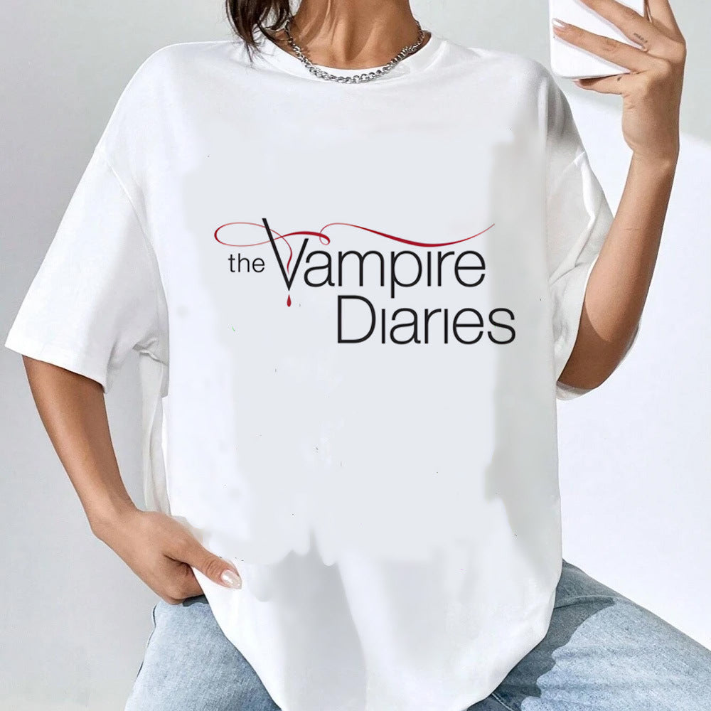 Vintage TVD Pattern Casual T-shirt