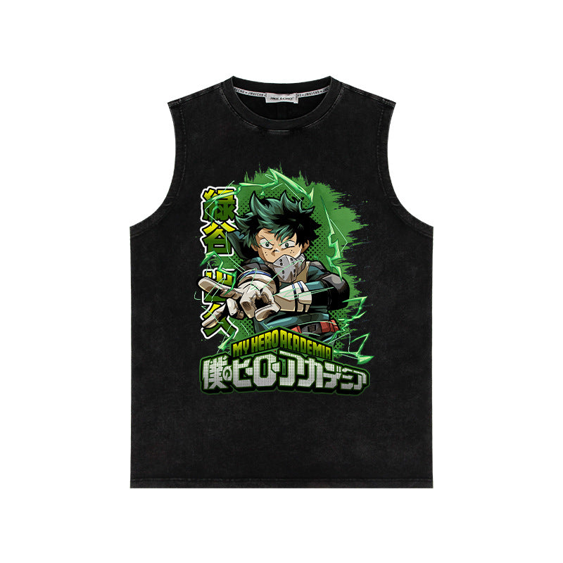 Retro Washed Anime Men's Loose Sleeveless Vest