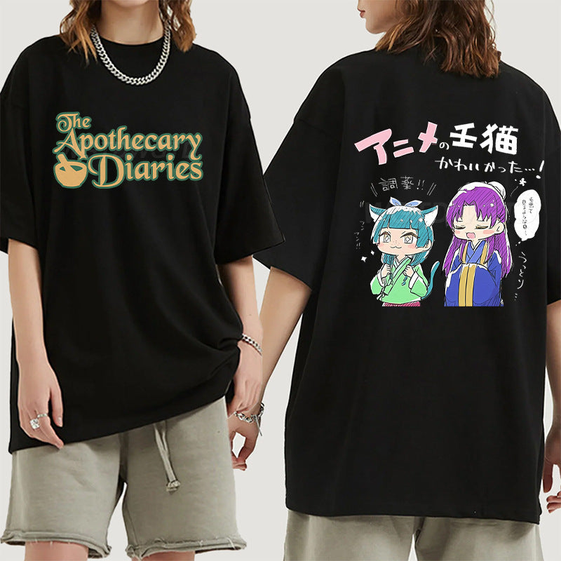 Girl's Anime Round Neck Loose T-shirt