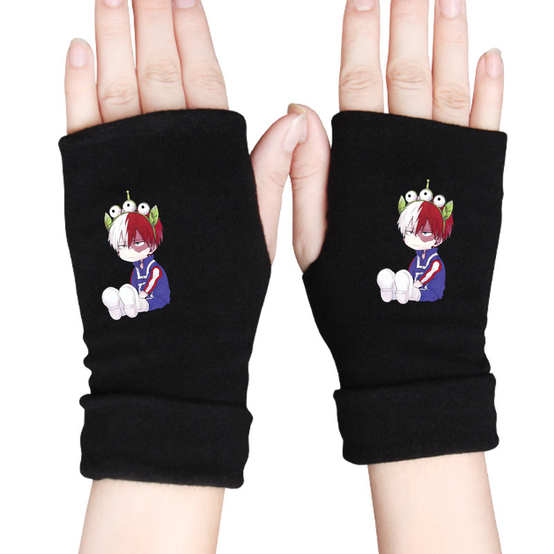 Trendy Anime Warm Half Finger Gloves