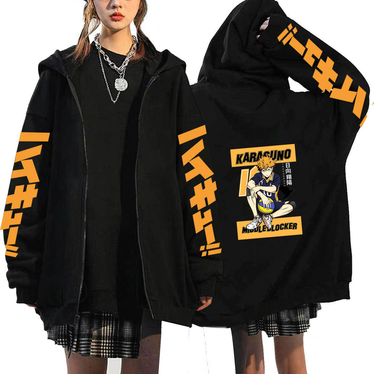 Unisex Anime Pattern Printed Loose Zipper Hoodie