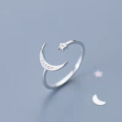 Silver Star Moon Open Ring