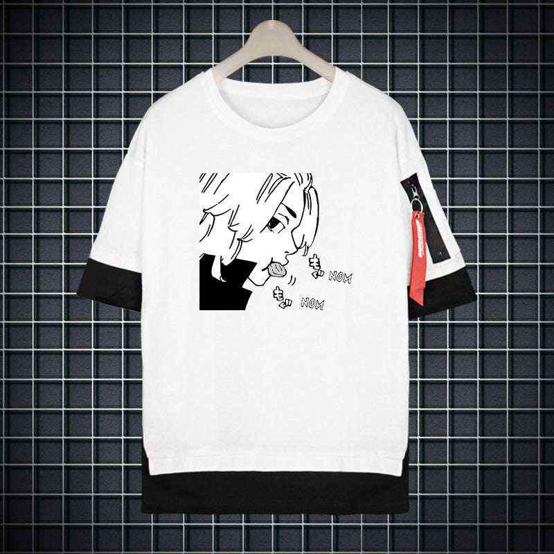 Unisex Anime Manjiro Loose Fake Two Casual T-Shirt