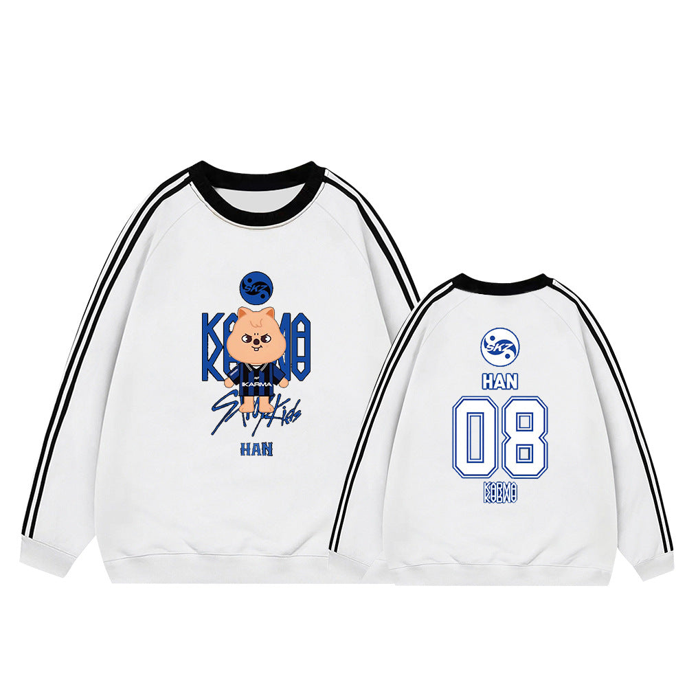Karma Cartoon Doll Stripe Crew Neck Sweatshirt