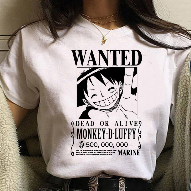 Casual Women's Wanted Luffy Printed White T-Shirt