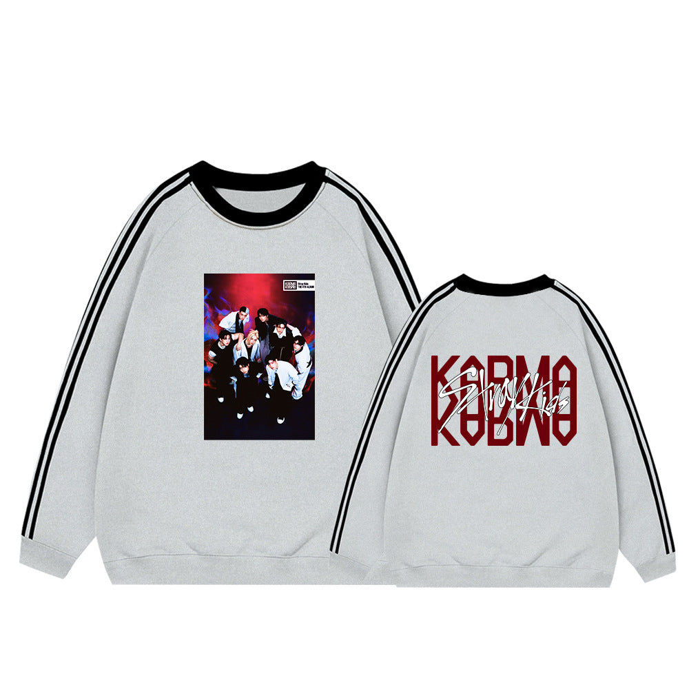 KARMA Album College Stripe Crew Neck Sweatshirt