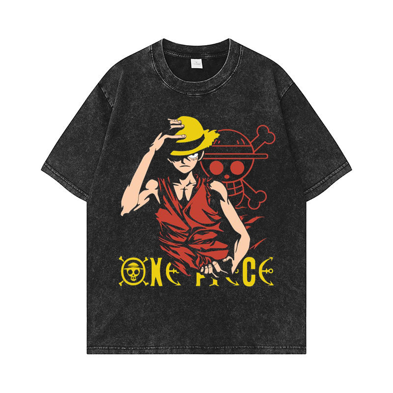 Unisex Washed Anime Graphic Loose T-shirt