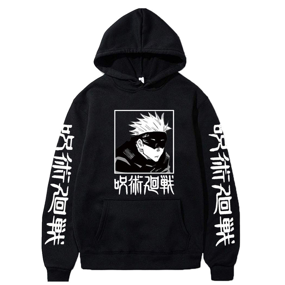 Men's and Women's Anime Print Casual Black Hoodie