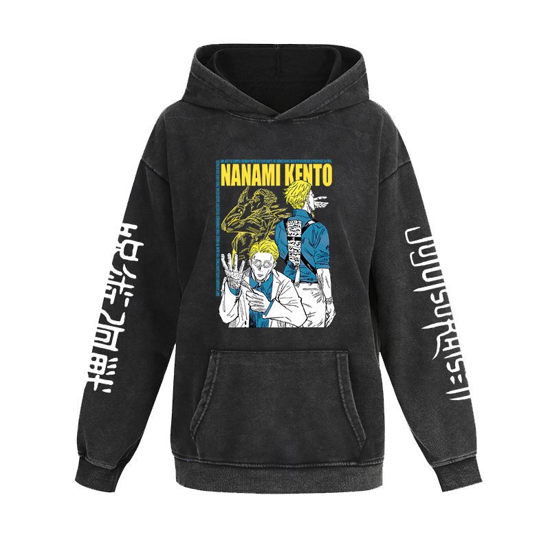 Unisex Vintage Anime Washed Casual Loose Hoodie