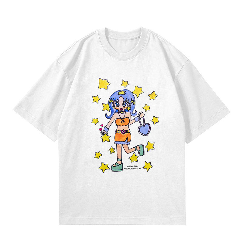 MINJI Graffiti Printed Short-sleeved T-shirt