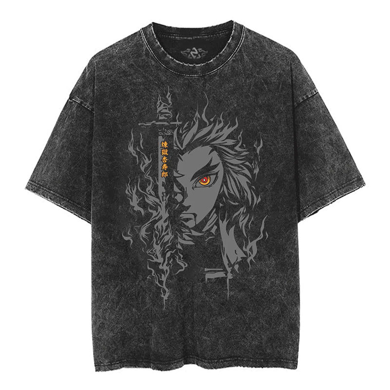 Unisex Anime Washed Casual Short Sleeve T-Shirt