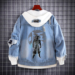 Unisex Trendy Anime Loose Fake Two Denim Jacket