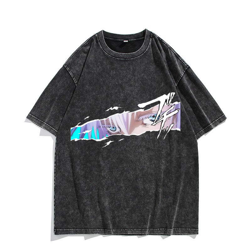 Unisex Washed Retro Loose Anime Graphic T-shirt