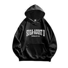 Unisex Kpop SUGA Zipper Letter Printed Hoodie