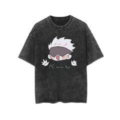 Casual Washed Retro Anime Graphic Cotton T-shirt