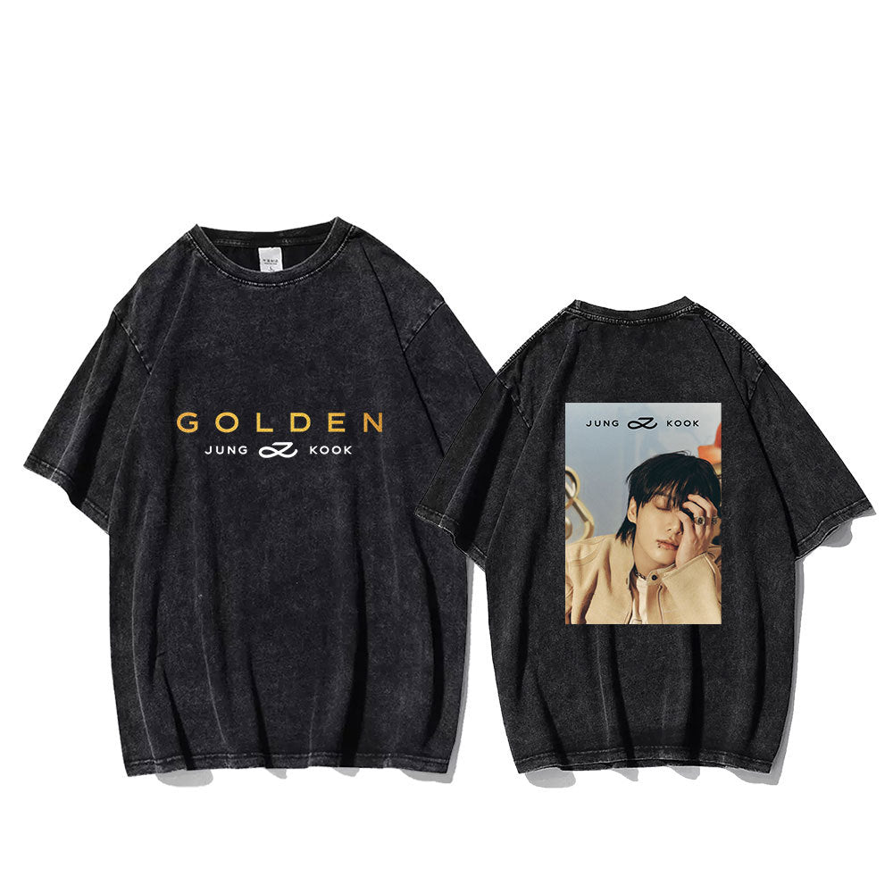 Retro Kpop GOLDEN Washed Short-sleeved T-shirt