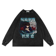 Retro Anime Washed Crew Neck Oversized Sweatshirt