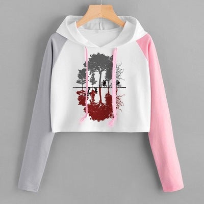 Casual Versatile TV Graphic Crop Hooded Top