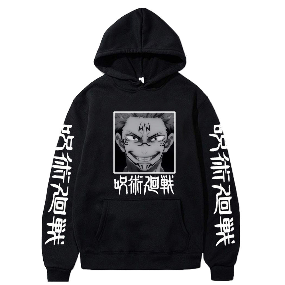 Men's and Women's Anime Print Casual Black Hoodie