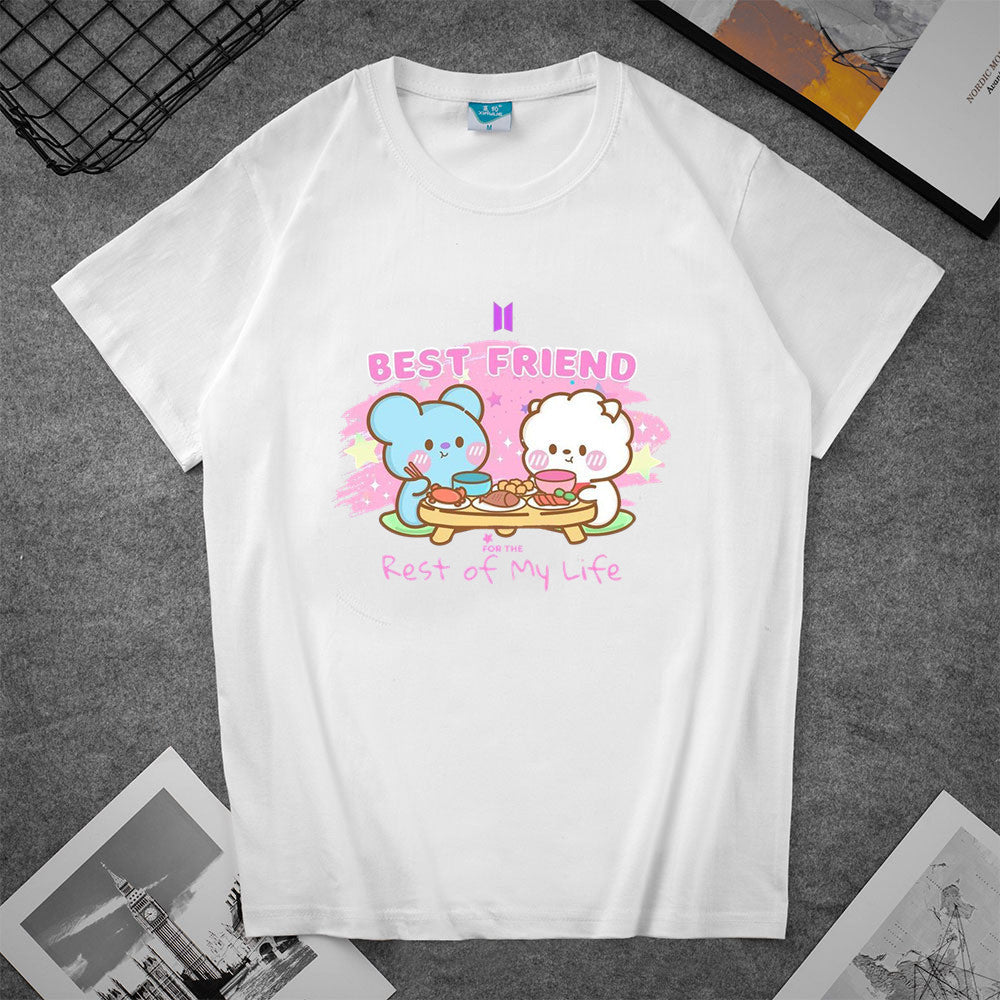 Cute Kpop Cartoon Casual Short Sleeve T-shirt