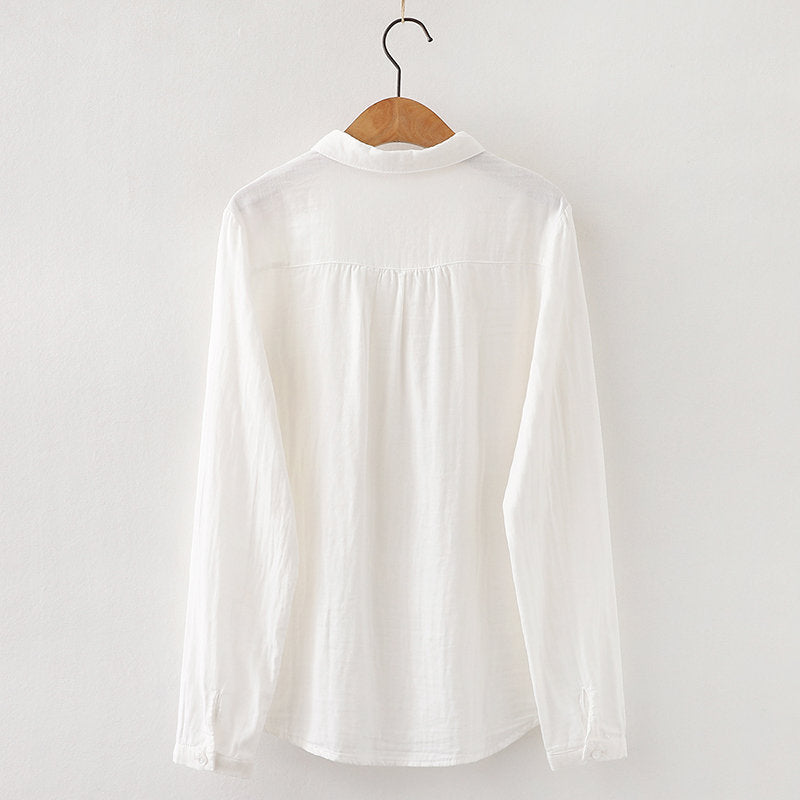 Women’s Cotton Long Sleeve Lapel Loose Shirt