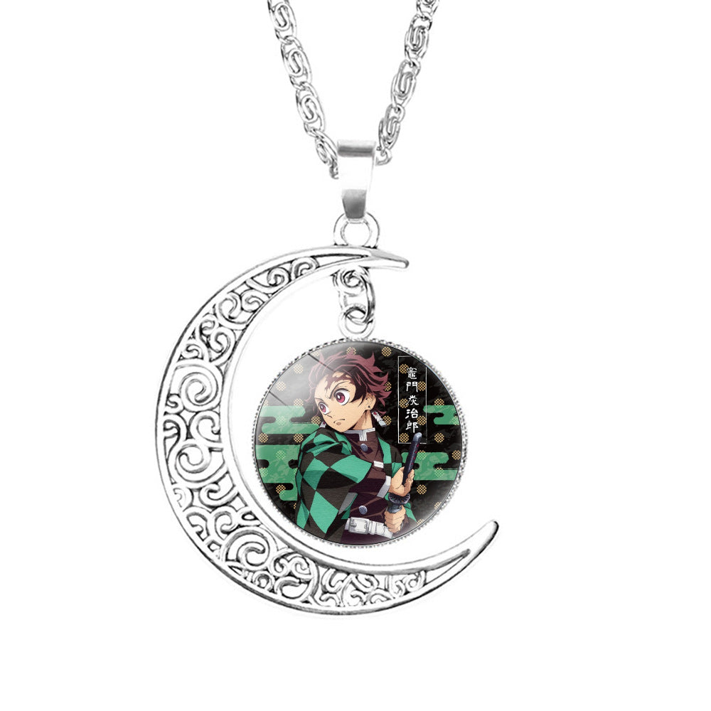 Chic Anime Moon Gem Pendant Necklace