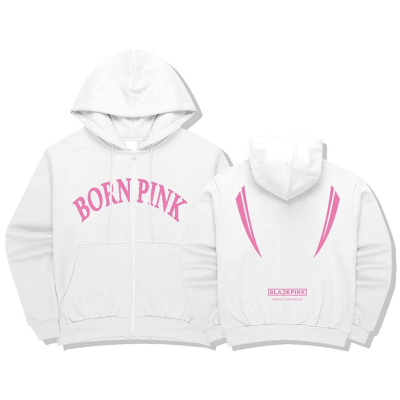 Unisex Kpop Born Pink Hooded Zipper Cardigan