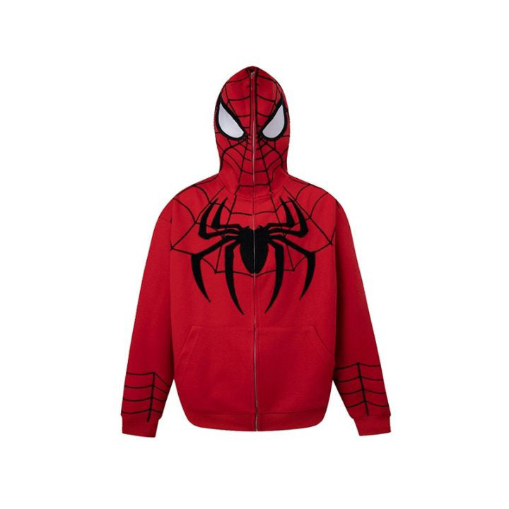 Unisex Gothic Dark Spider Print Zip Up Loose Hoodie