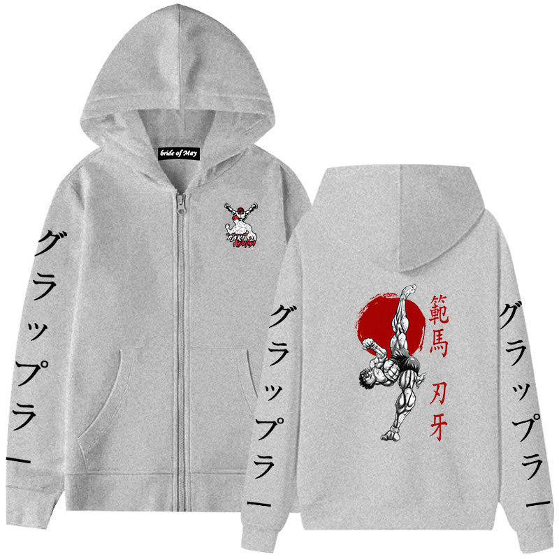 Unisex Casual Baki Anime Zip Up Hoodie