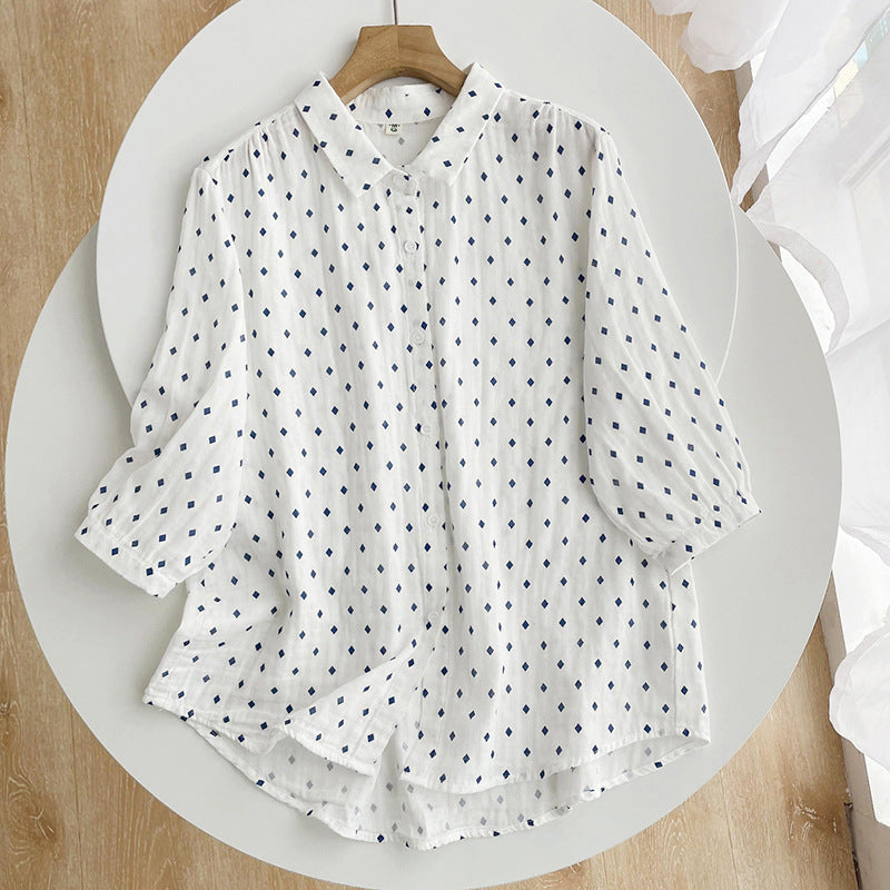 Artistic Small Checkered Printed Short-sleeved Women's Shirt