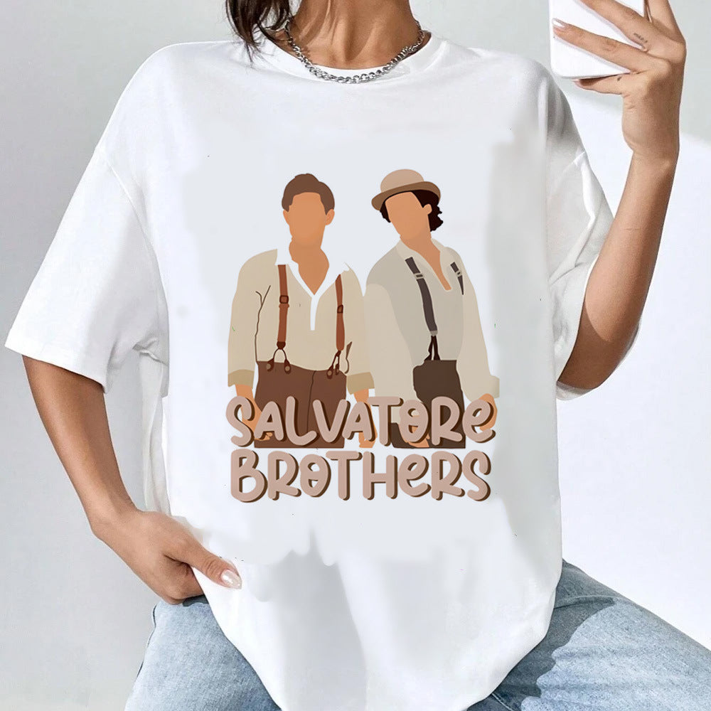 Vintage TVD Pattern Casual T-shirt