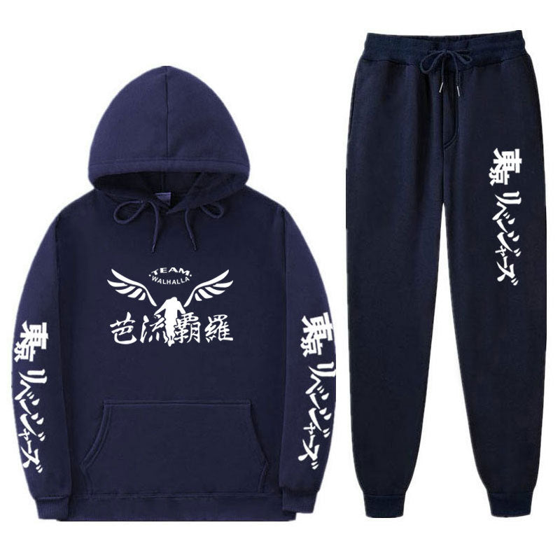 Casual Anime Print Loose Hoodie Pants Tracksuit