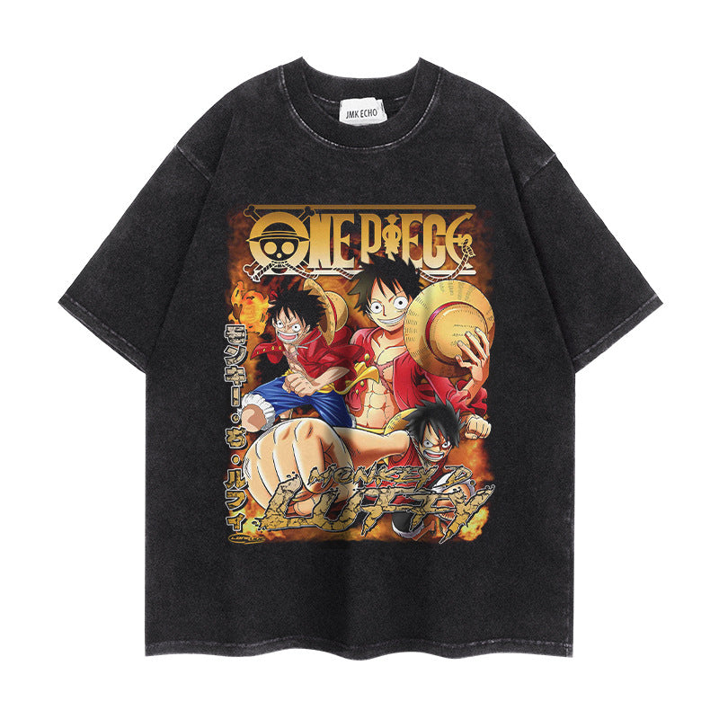 Trendy Luffy Cotton Washed Short-sleeved T-shirt