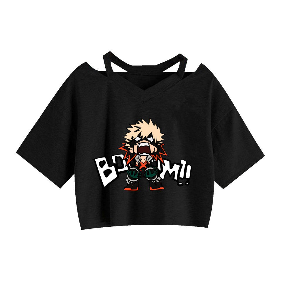 Women's Anime Printed Short Sleeve Cropped Tee