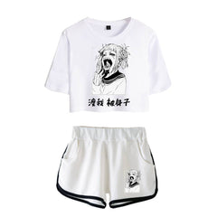 Trendy Women's Anime Graphic Cropped T-shirt Shorts Set