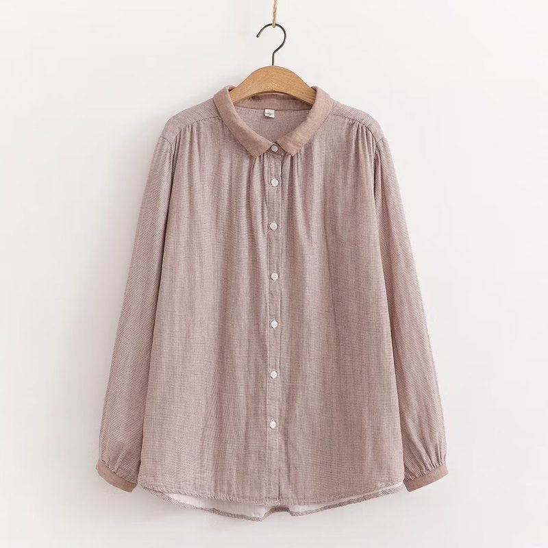 Japanese Mori Girl Stitching Collar Loose Long Sleeve Shirt