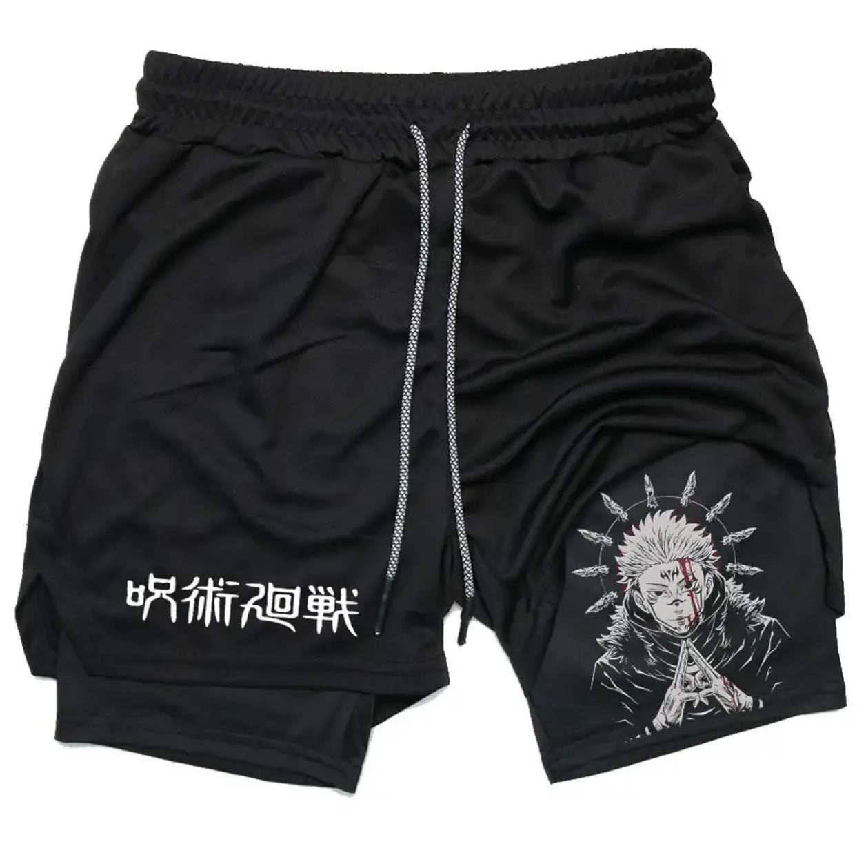 Men's Anime Printed Double Layer Casual Sports Shorts