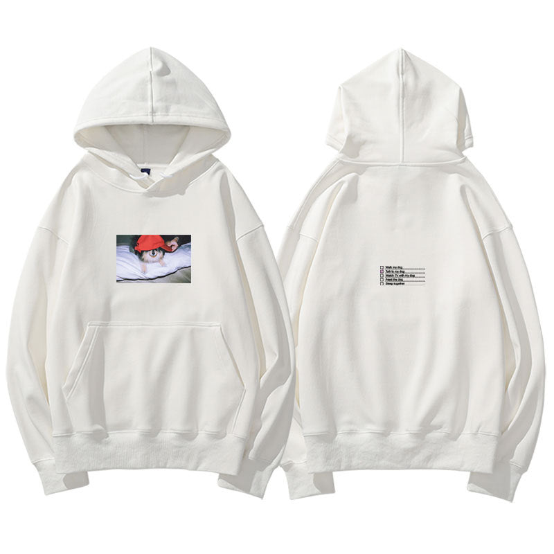 Unisex Kpop Layover Print Loose Hoodie