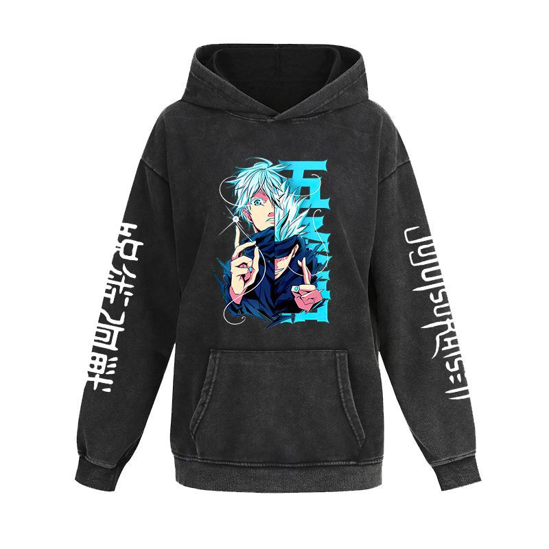 Unisex Vintage Anime Washed Casual Loose Hoodie