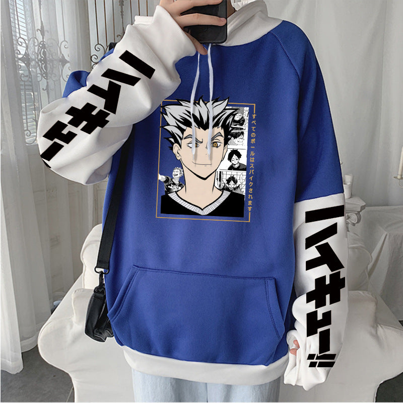 Unisex Anime Koutaro Color Block Pullover Hoodie