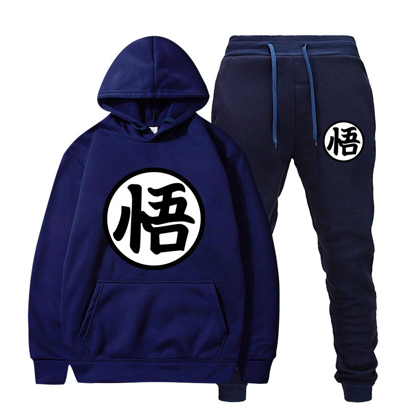 Men's Anime Logo Print Sports Hoodie Loose Pants