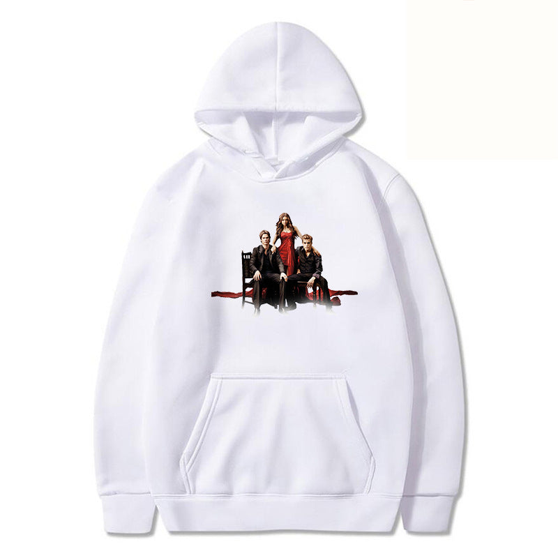 Unisex Casual TVD Logo Printed Loose Hoodie