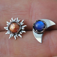 Retro Sun Moon Gemstone Earrings