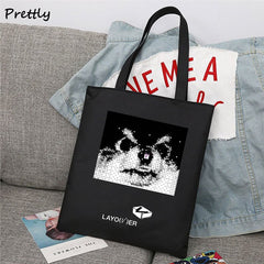 Kpop Pattern Canvas Zipper Tote Bag