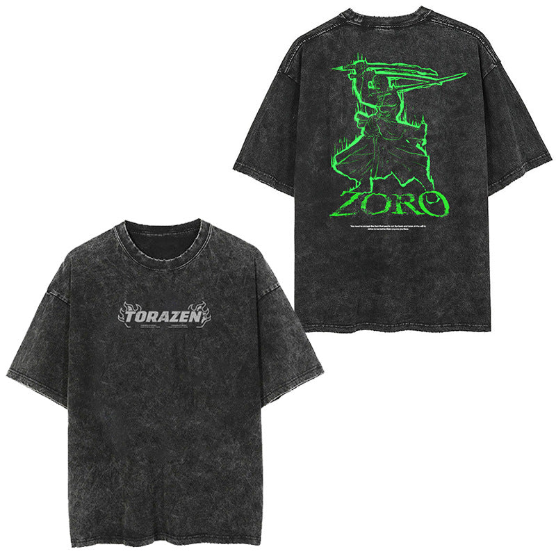Vintage Luffy Anime Washed Short-sleeved T-shirt