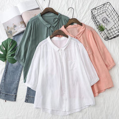 Casual Solid Color Pleated Women's Short-sleeved Shirt