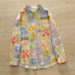 Women's Resort Style Floral Printed Lapel Shirt