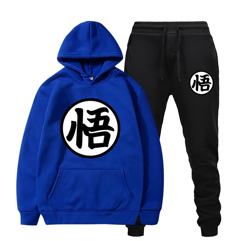 Men's Anime Logo Print Sports Hoodie Loose Pants