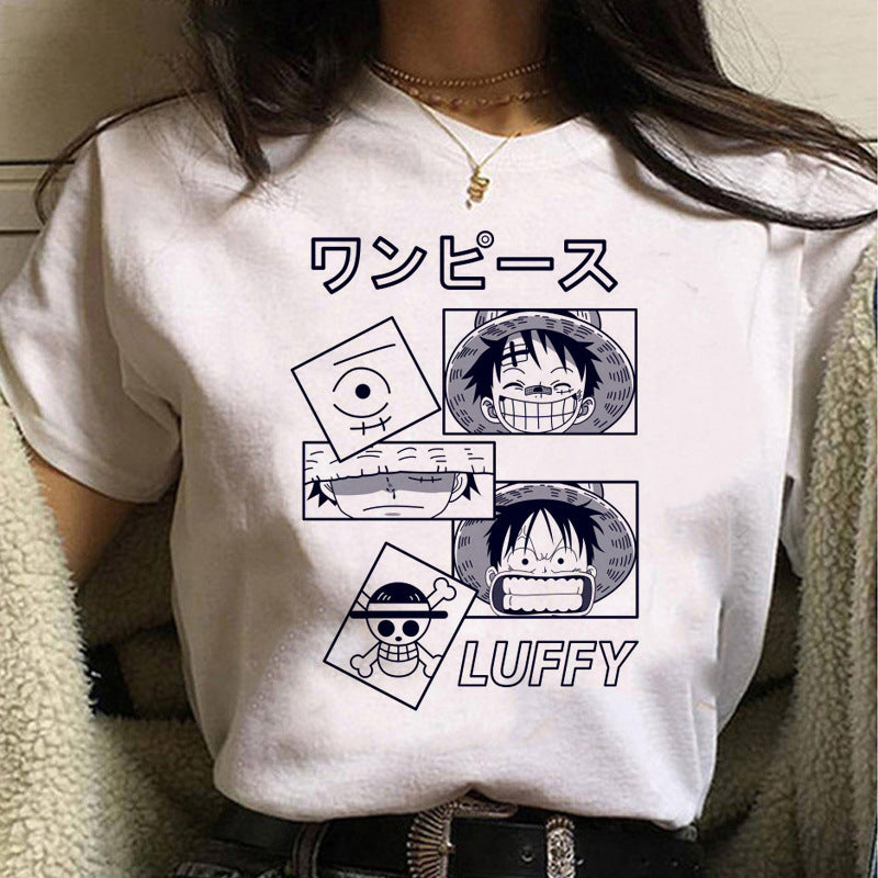 Casual Women's Wanted Luffy Printed White T-Shirt