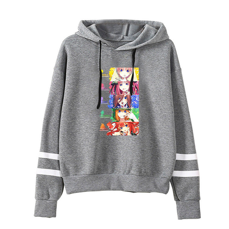 Women's Anime Printed Loose Striped Hoodie